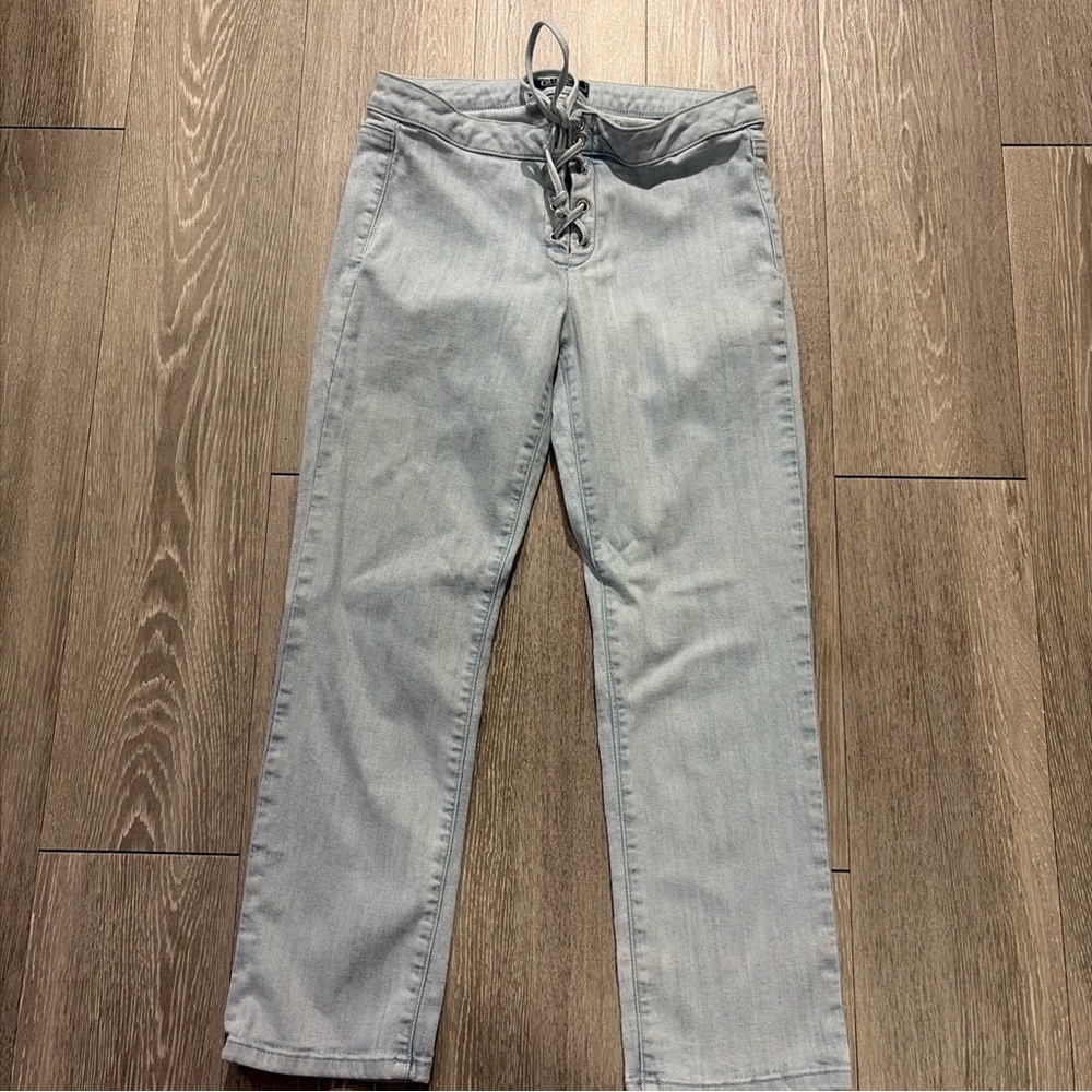 Vtg Guess Jeans Y2K 90s Women’s Low Rise Stretch Capri Pants  Lace Up Sz 28 - Picture 2 of 7
